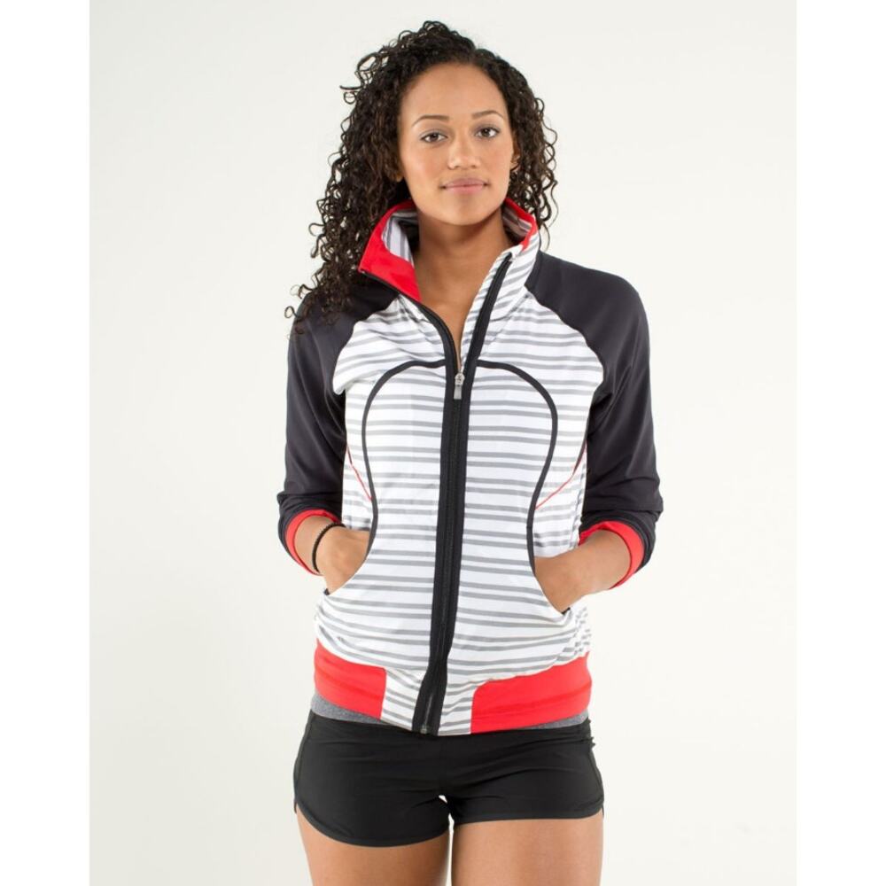 Lululemon Run: Track Attack Jacket Twin Stripe Black Love Red Size 2‎ $138 MSRP